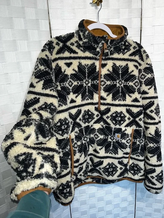 Carhartt Fair Isle Pullover Fleece Loose Fit Sherpa Sweatshirt Women's Large - Picture 5 of 10